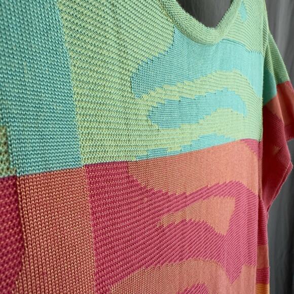 Y2K Knit Colorblock Tee V-Back Tropical Sunset Stripes Indie Skater Size M - Picture 6 of 10